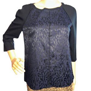 Elie Tahari Leopard Jacquard Seamed Top Small Money Goth Sophisticated